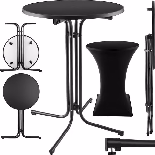 tectake Eren Folding Bar Table with Table Cover in Black