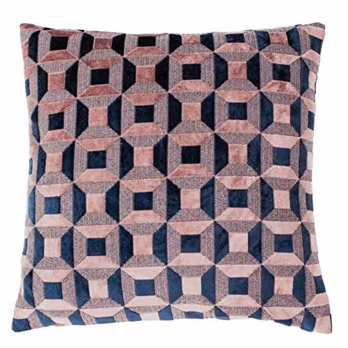 Paoletti Empire Velvet Geometric Square Cushion in Pink and Blue, W/D/H: 45 x 45 x 45 cm – 1