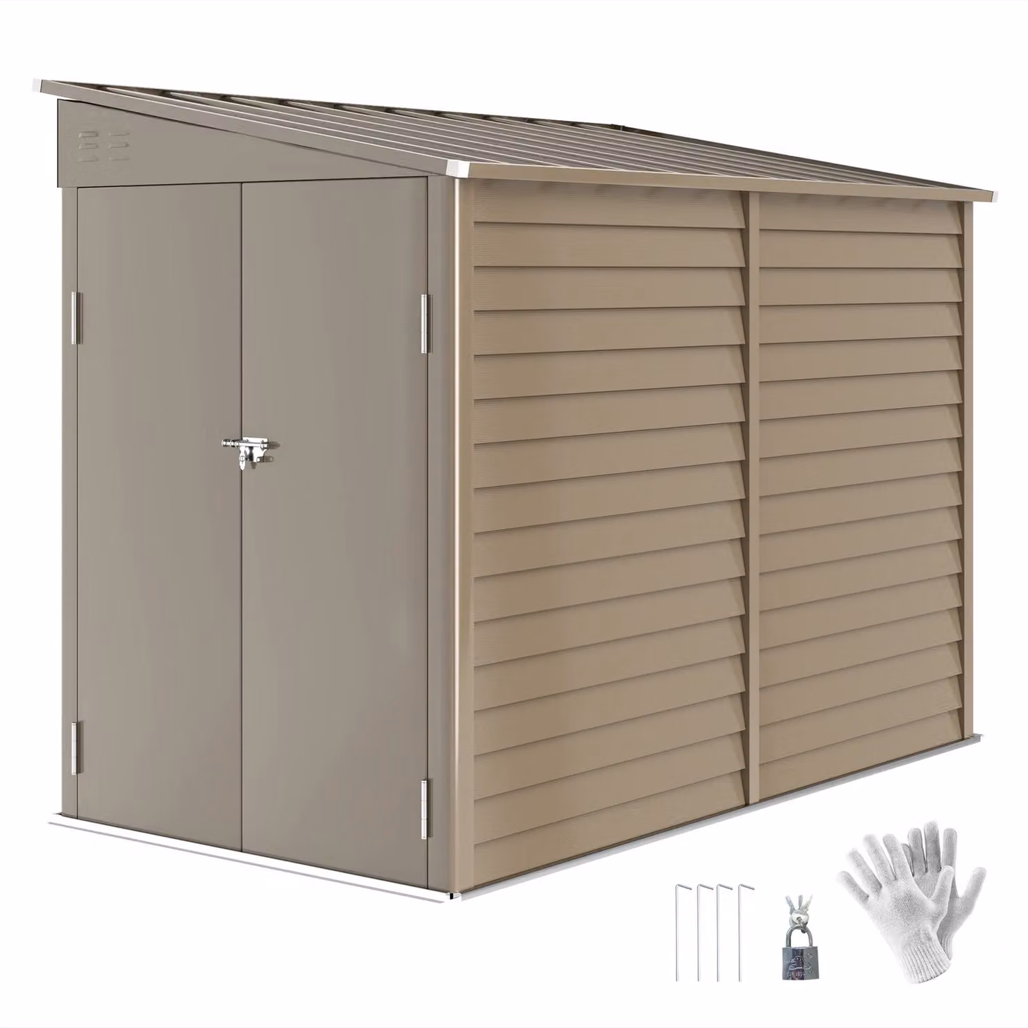 OUTSUNNY Brown Galvanised Metal Pent Garden Shed with Foundation Kit, W: 152.4 cm, D: 274.3 cm, H: 176.0 cm – 2