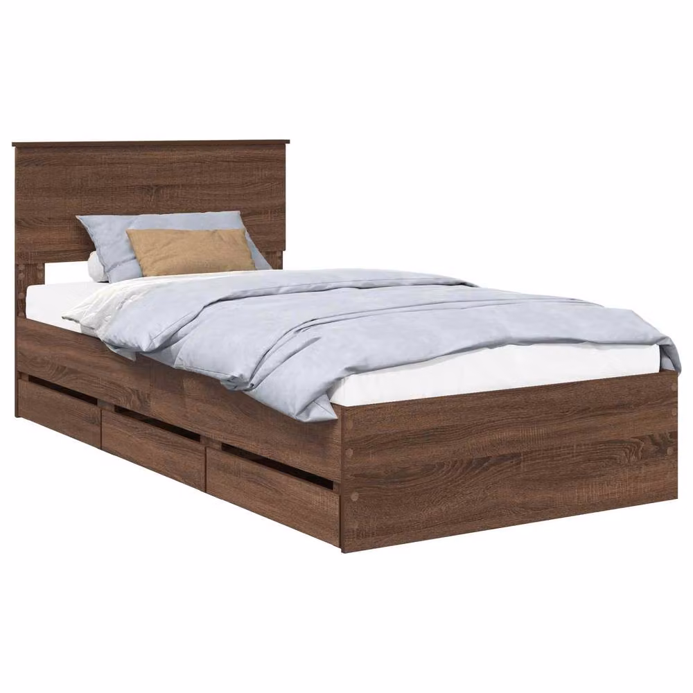 Berkfield Home Modern Bed Frame with Drawers in Brown Oak, W/D/H: 100 x 200 cm – 2