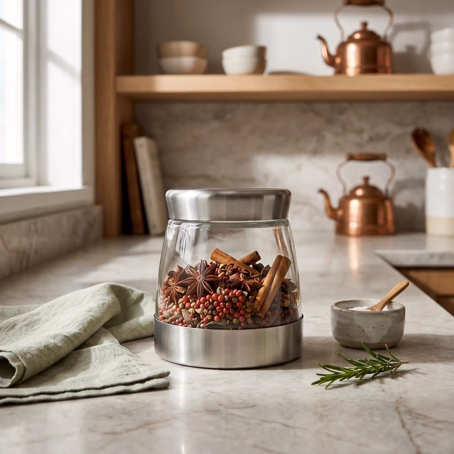 Orsina Silver Glass and Stainless Steel Storage Jar, 850 ml – 3
