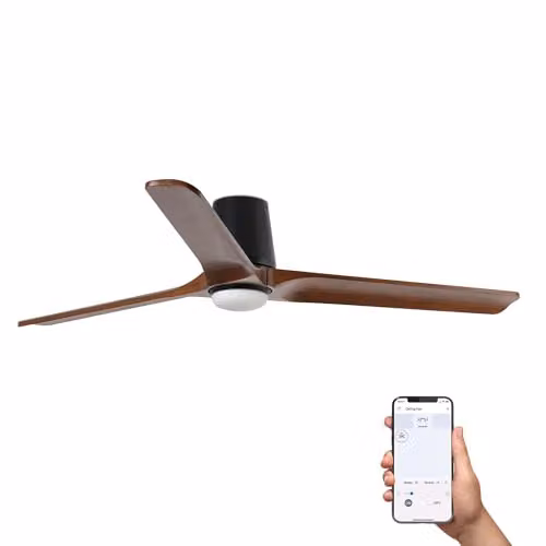 Netlighting Heywood Tub Smart LED Ceiling Fan in Black and Walnut, 132 cm