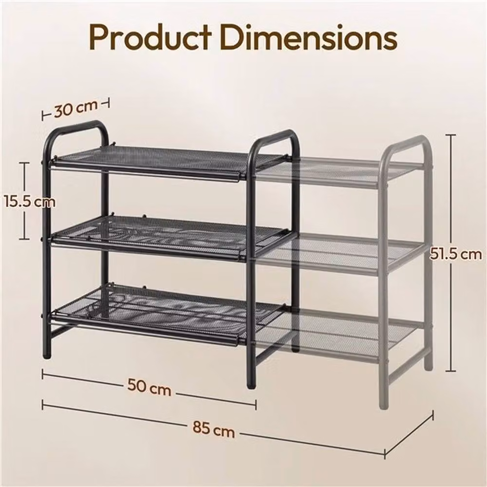VOGREX Black 3-Tier Expandable Metal Shoe Rack for Hallways – 2