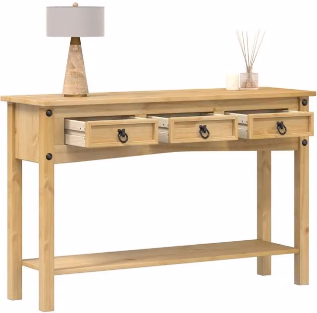 Berkfield Home Corona Console Table in Brown Solid Pine Wood, W/D/H: 114 x 34.5 x 73 cm
