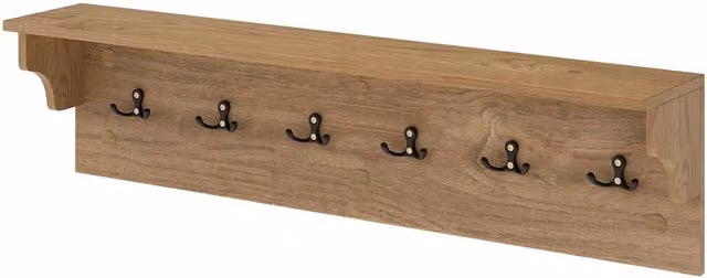 VOGREX Wooden Wall Coat Rack with 6 Hooks in Brown and Sand, Width: 80 cm