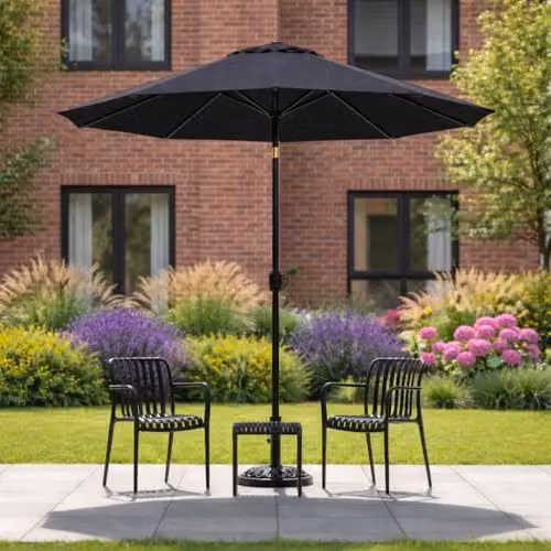 Jack Stonehouse JSH 2.7m Straight Garden Parasol in Black with UPF 50+ Protection and Tilt Function – 2