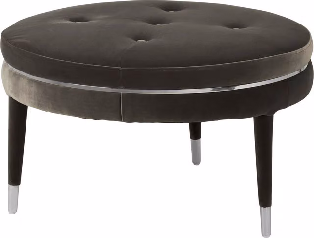 Orsina Black Velvet Modern Footstool with Gold Stainless Steel Trim and Rubberwood Feet – 1