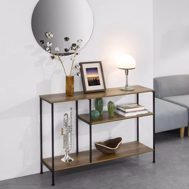 SoBuy 3-Shelf Industrial Style Console Table in Brown and Black, W: 120 cm