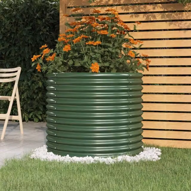 Berkfield Green Powder-coated Steel Garden Planter W/D/H: 80 x 80 x 68 cm – 1