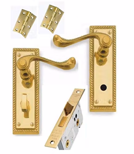 Golden Grace Georgian Handle Set in Polished Brass with 64mm Lock and 3 inch Hinges