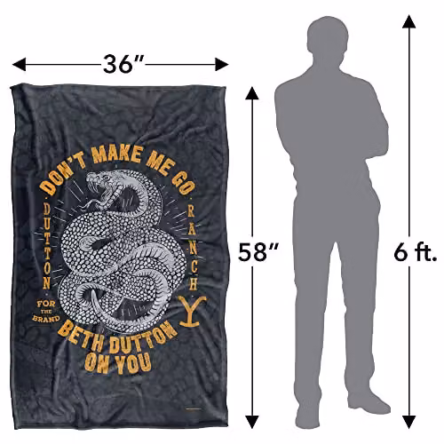 Paramount Yellowstone Beth Dutton Snake Pattern Super Soft Silky Fleece Throw Blanket in Black and Multicolour – 3