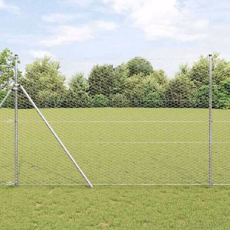 Berkfield Home Hexagon Fence in Silver Galvanised Steel, H: 160 cm x W: 10 m
