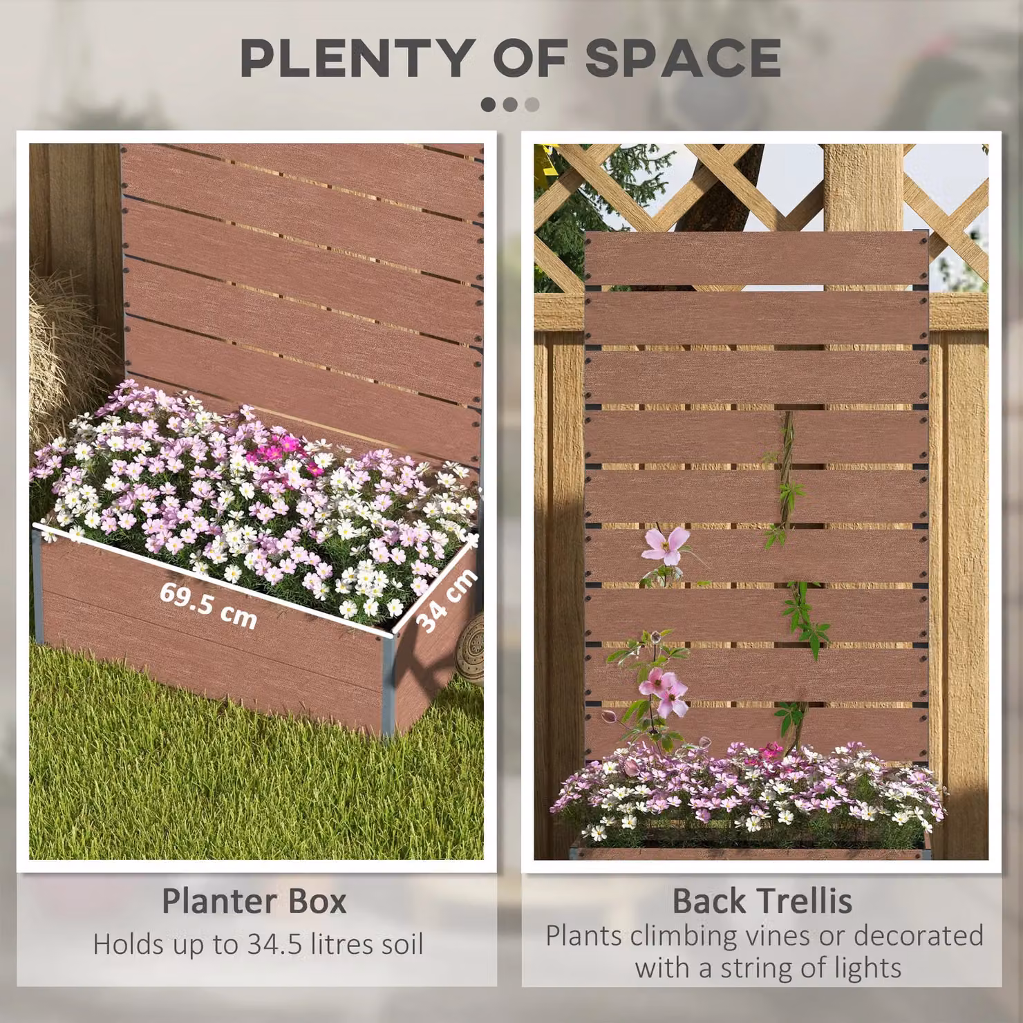 OUTSUNNY Brown Raised Garden Bed with Trellis and Drainage Holes – 3