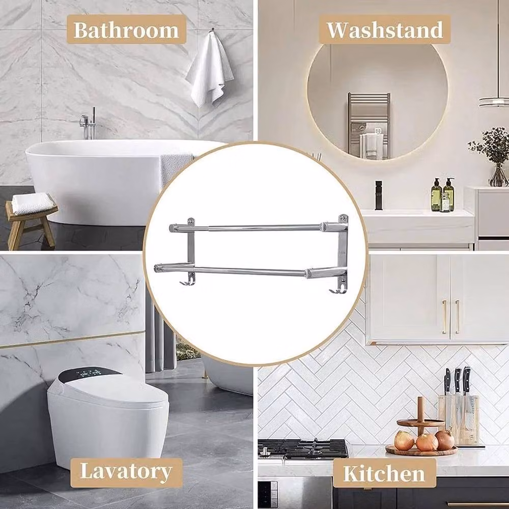 FORGEVIO Silver Double Towel Rail Bathroom Rack Shelf, W: 180 cm, H: 180 cm – 2