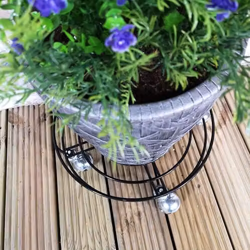 Tom Chambers Handcrafted Black Metal Round Garden Planter Trolley, Diameter: 27 cm – 4