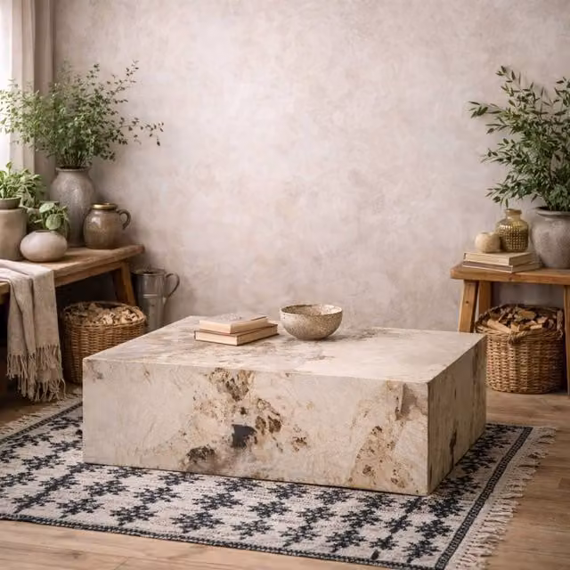 Wyld Haus Dingle Pandora Rectangular Coffee Table in Brown and Beige Marble Effect