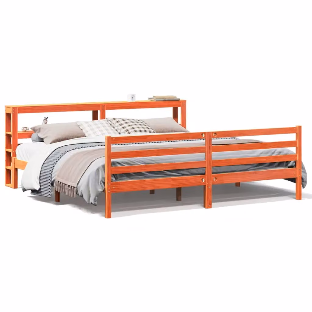 Berkfield Home Rustic Solid Wood Pine Bed Frame in Wax Brown with Side Compartments, 200 x 200 cm – 2