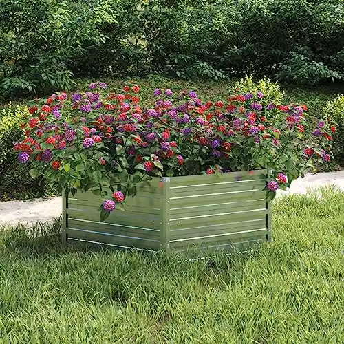 vidaXL Galvanised Steel Raised Bed in Silver, W: 129 cm, D: 45 cm, H: 45 cm – 2