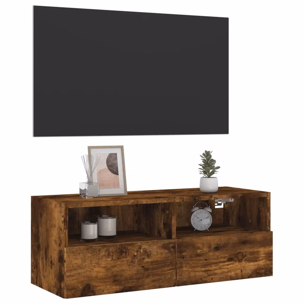 Berkfield Home Smoked Oak TV Wall Cabinet in Brown, W/D/H: 80 x 30 x 30 cm – 4