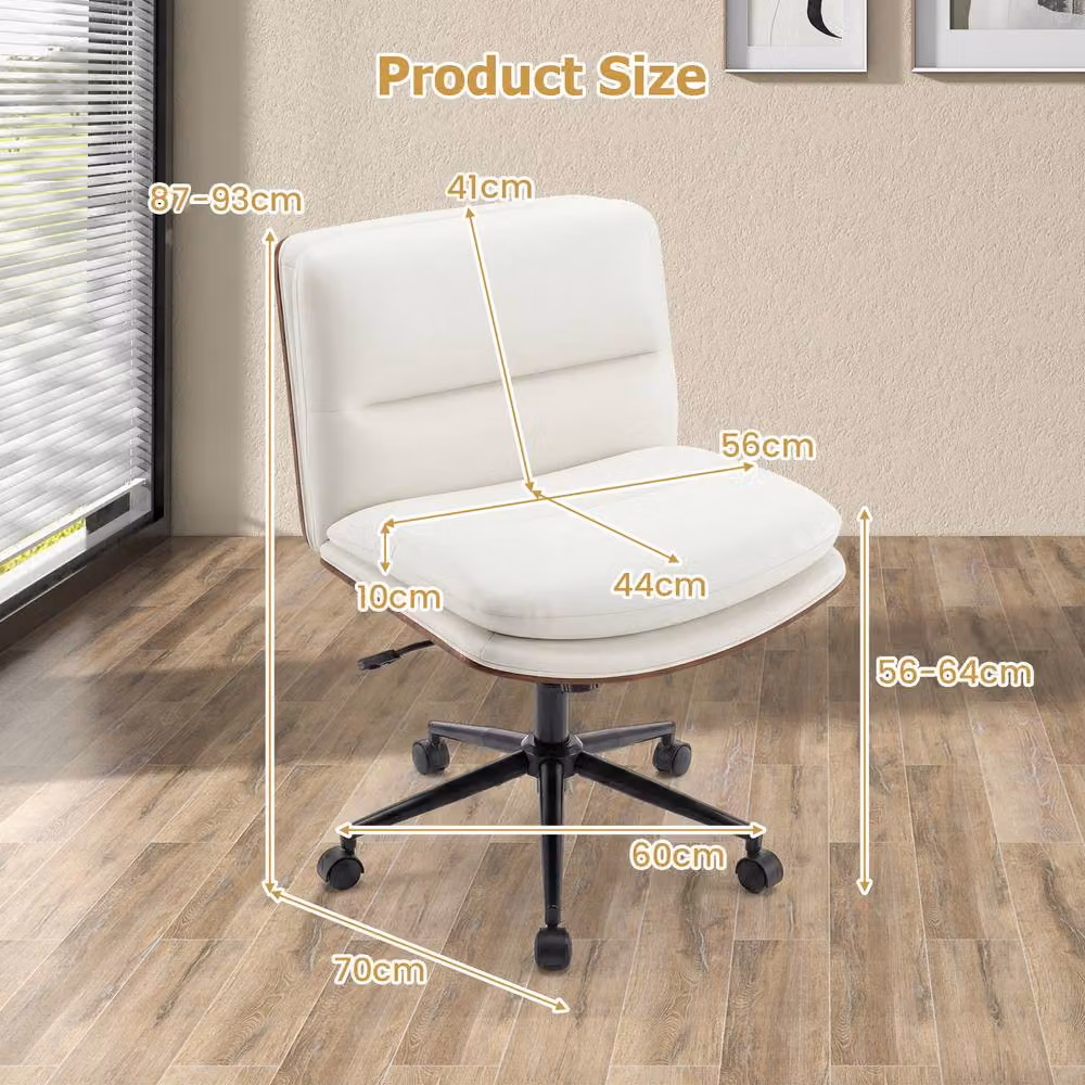 Costway Armless Swivel Office Chair in White with Height Adjustment and Castors – 2