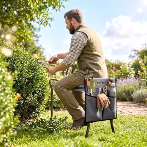 Outsunny 2 in 1 Garden Kneeler Seat with Tool Bag, Grey – 8