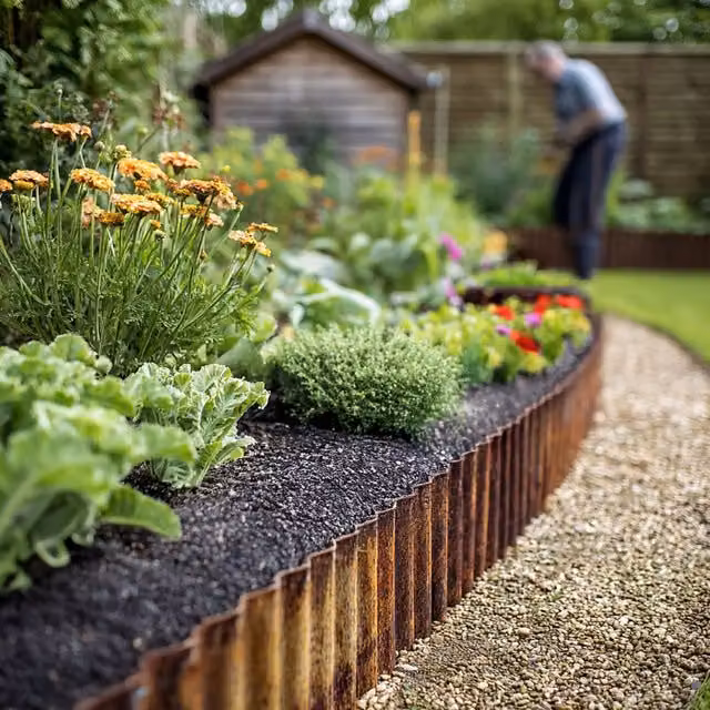 Nicoman Corten Steel Wavy Metal Garden Lawn Edging in Brown, 12m