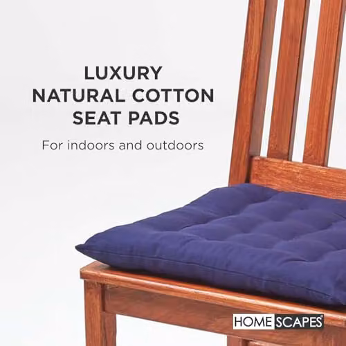 Homescapes Set of 4 Blue Quilted Cotton Seat Pads, W/D/H: 40 x 40 x 6.5 cm – 5