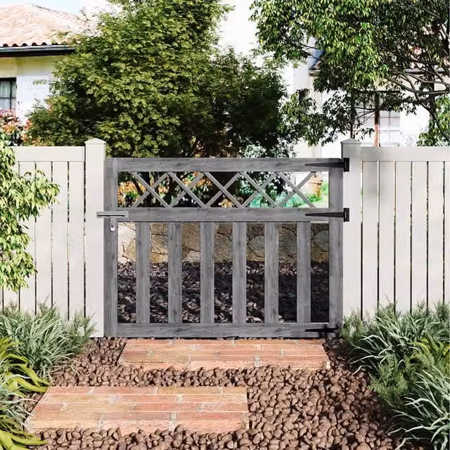 Komore Grey Wooden Outdoor Cross Top Garden Fence Gate W: 120 cm, H: 90 cm