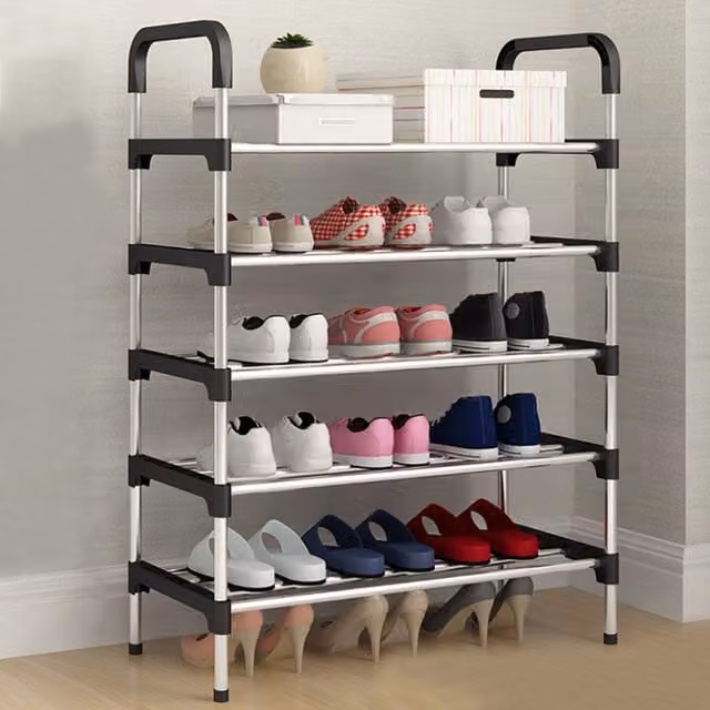 Livingandhome Black Stackable Freestanding Shoe Rack