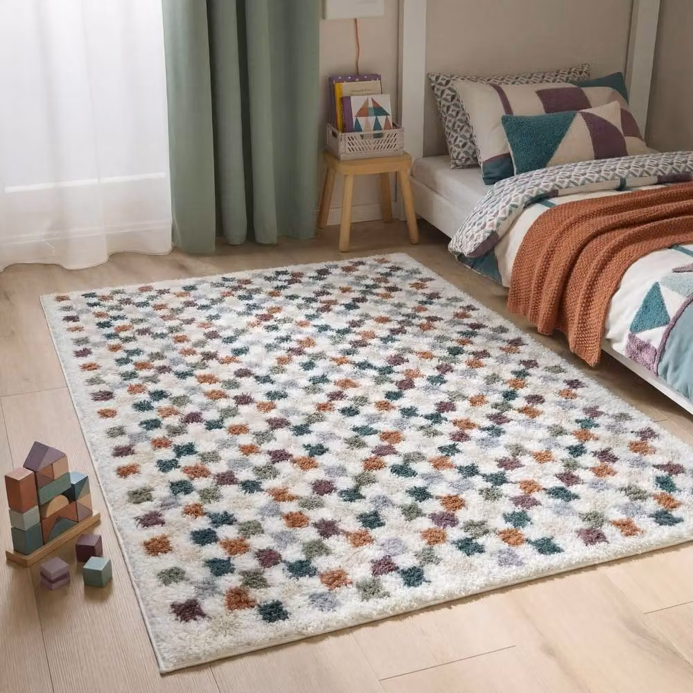 THE RUGS Moodi Chequered Shaggy High Pile Living Room Rug, Multicolour, W: 120 cm, L: 170 cm – 2