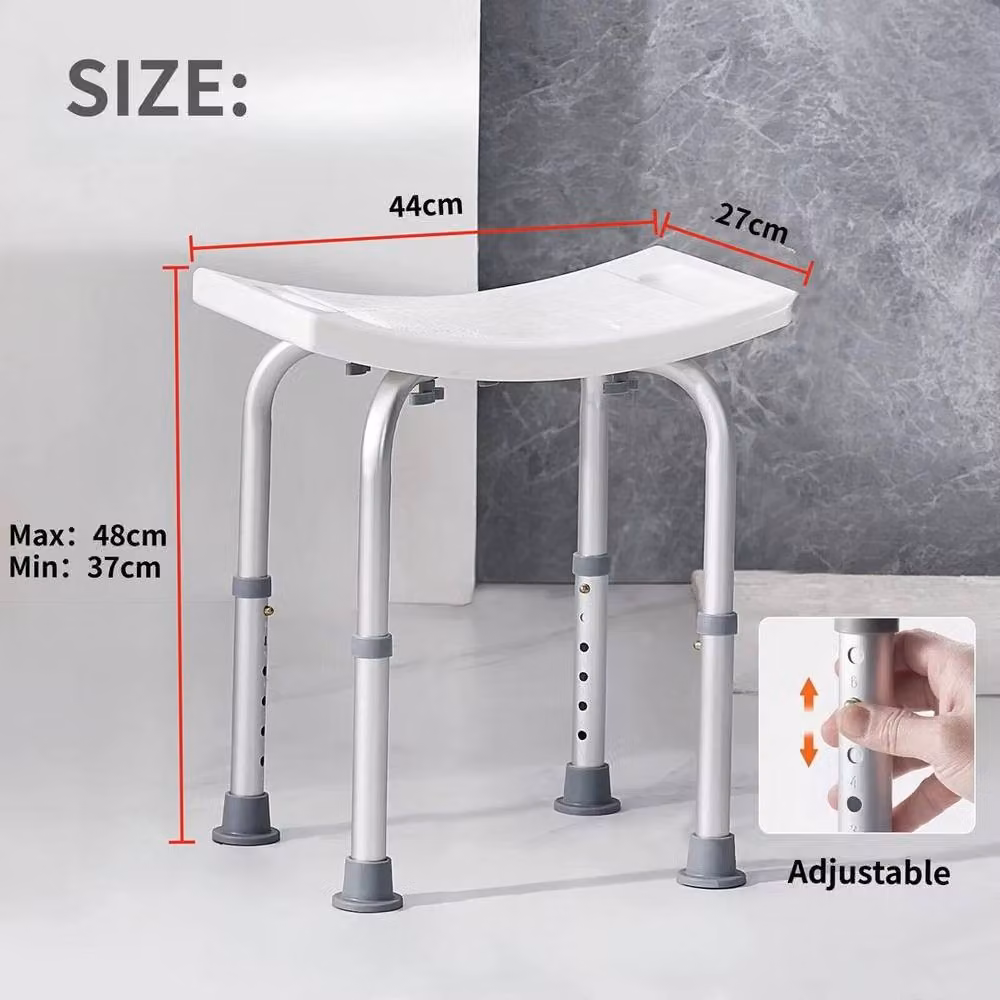 Kelvenix Adjustable Aluminium Shower Chair with Non-Slip Drainage Seat in White – 2