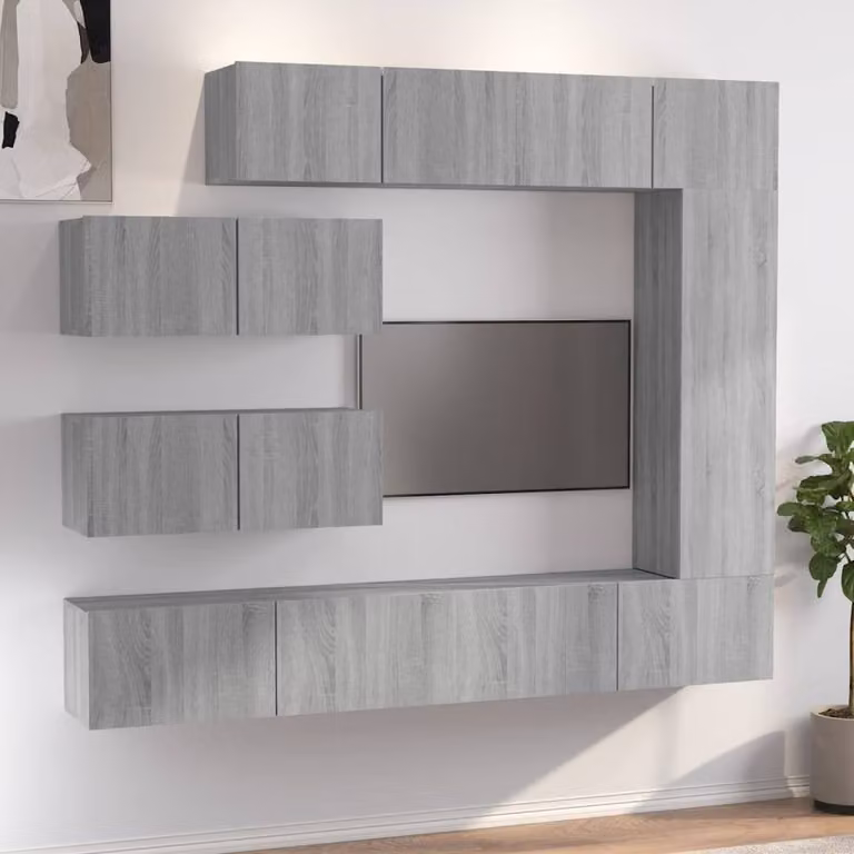 Berkfield Home Classic 7 Piece Grey TV Cabinet Set with Lowboard and Wall Mounted Units
