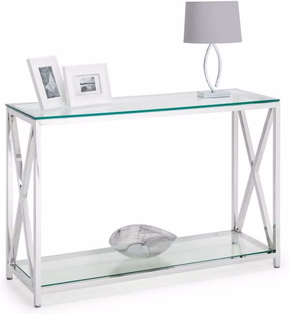 netfurniture Florida Art Deco Console Table in White with Glass and Metal, W/D/H: 120 x 40 x 75 cm