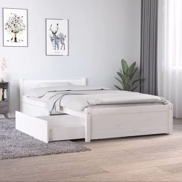Berkfield Home Single Bed Frame with Drawers in White Solid Pine, W/D/H: 90 x 190 cm