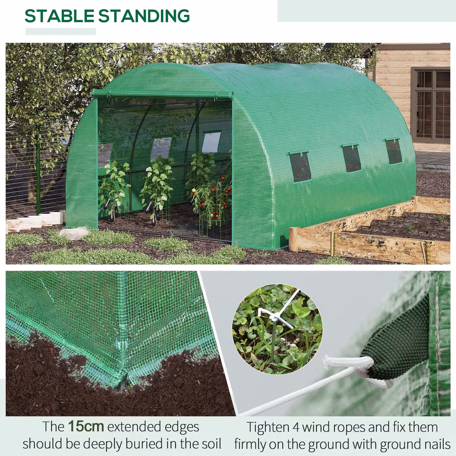 OUTSUNNY Green Tunnel Greenhouse with PE Cover, Door, and Window for Outdoor Plant Growing, W/D/H: 300 x 300 x 200 cm – 3