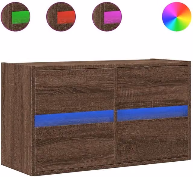 Berkfield Home Modern TV Wall Cabinet with LED Lights in Brown Oak, W/D/H: 80 x 31 x 45 cm – 1