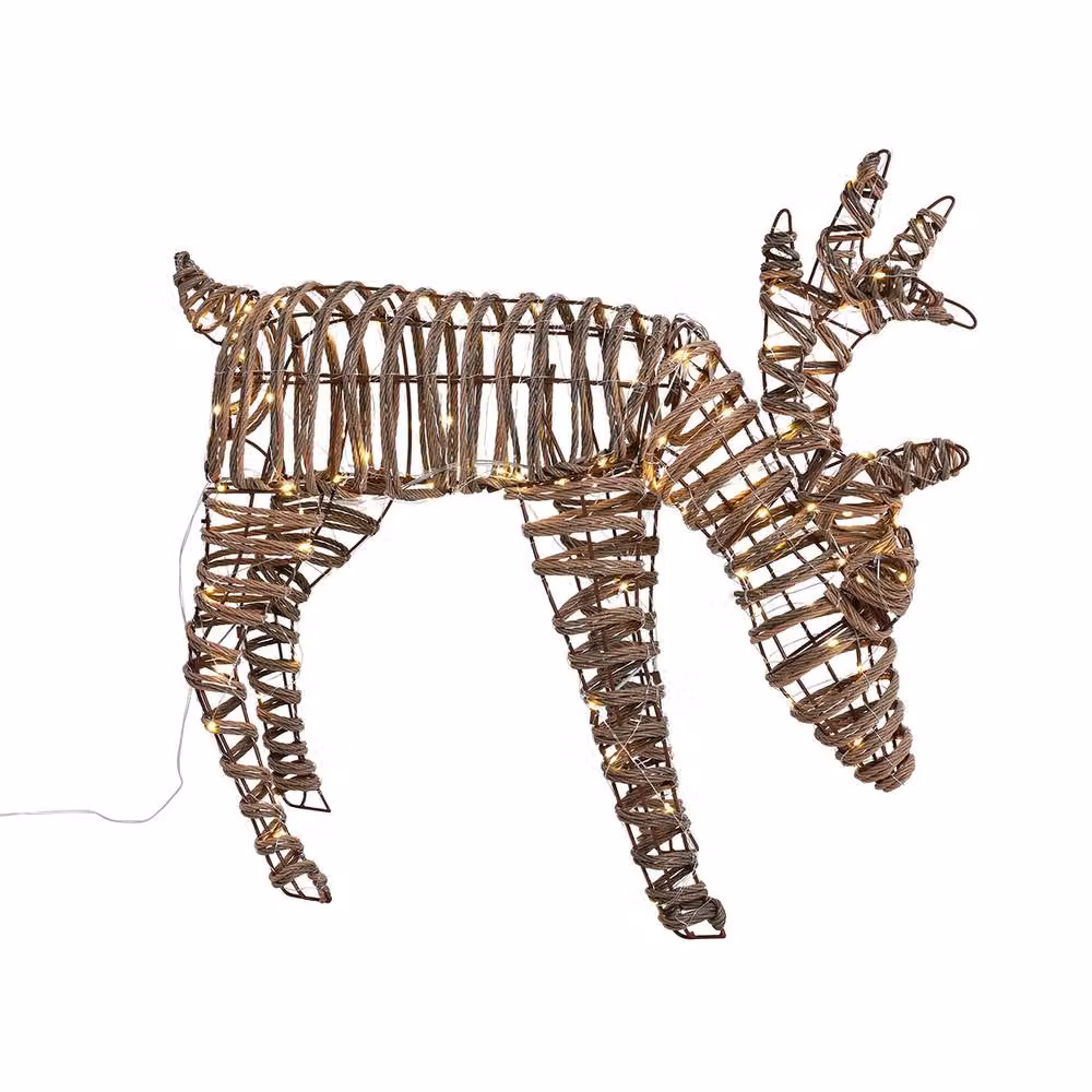 Charles Bentley Small Rattan Light Up Reindeer Decoration in Brown with Micro LED Lights and Timer Feature, Height: 60 cm – 3