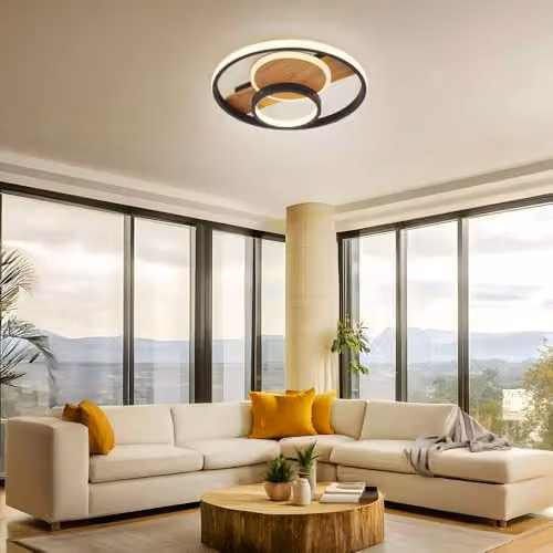 Netlighting Pikara Semi Flush Ceiling Light in Brown and Black with Wood Effect, Diameter: 34.5 cm – 4