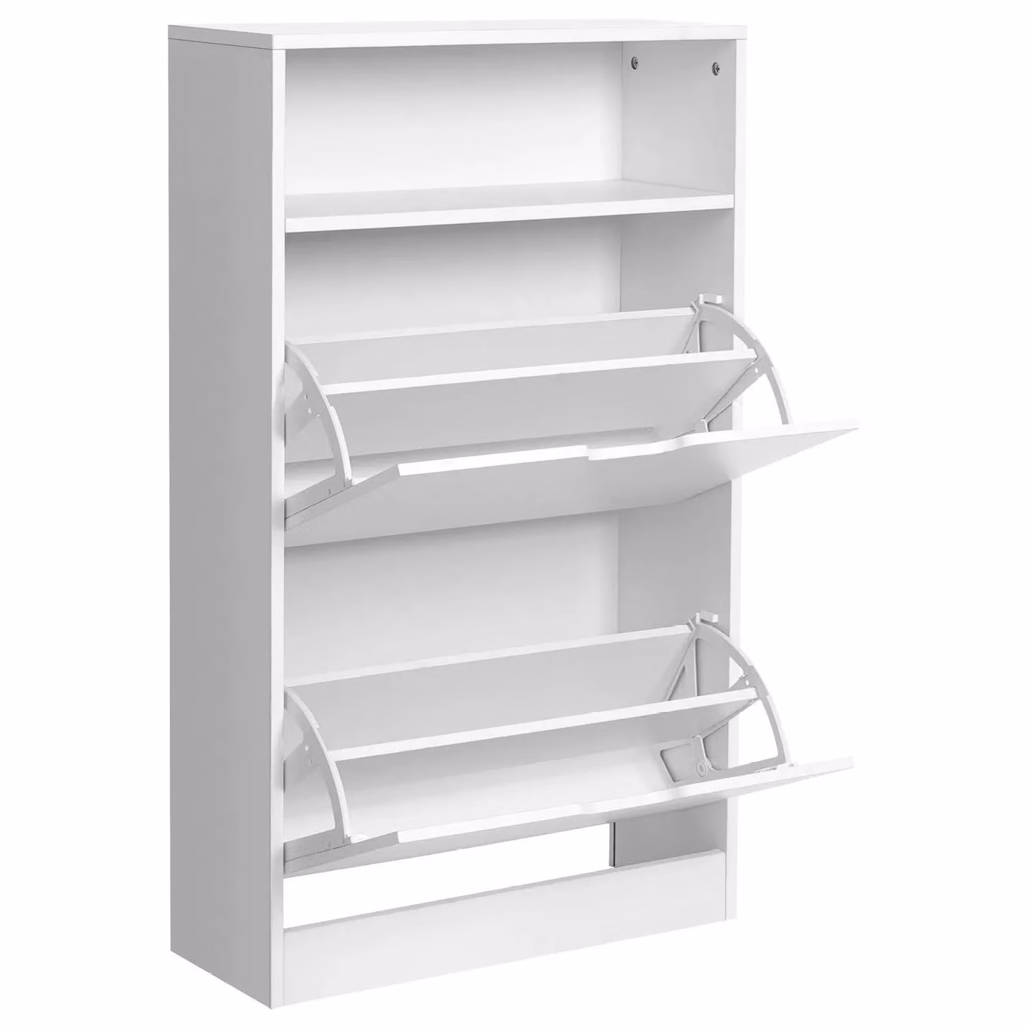 VASAGLE White Modern Shoe Cabinet with 2 Tilting Compartments and Open Top Shelf – 3