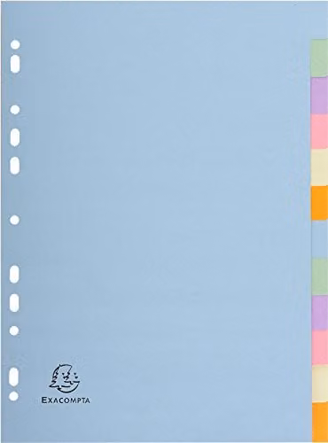 Exacompta Forever Collection 12-Part Plain Dividers for A4 Documents in Assorted Pastel Colours