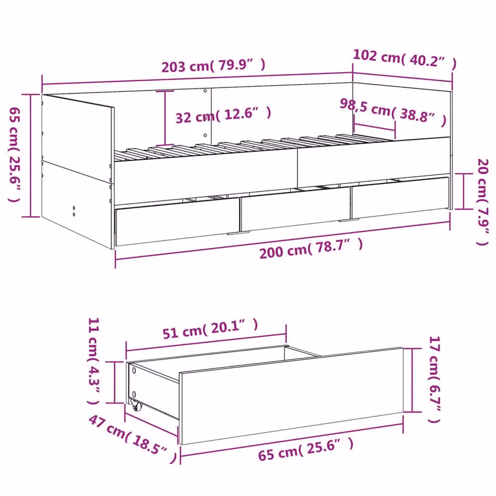 Berkfield Home Versatile Daybed with Drawers in Sonoma Oak and Beige, W/D/H: 200 x 100 x 65 cm – 2