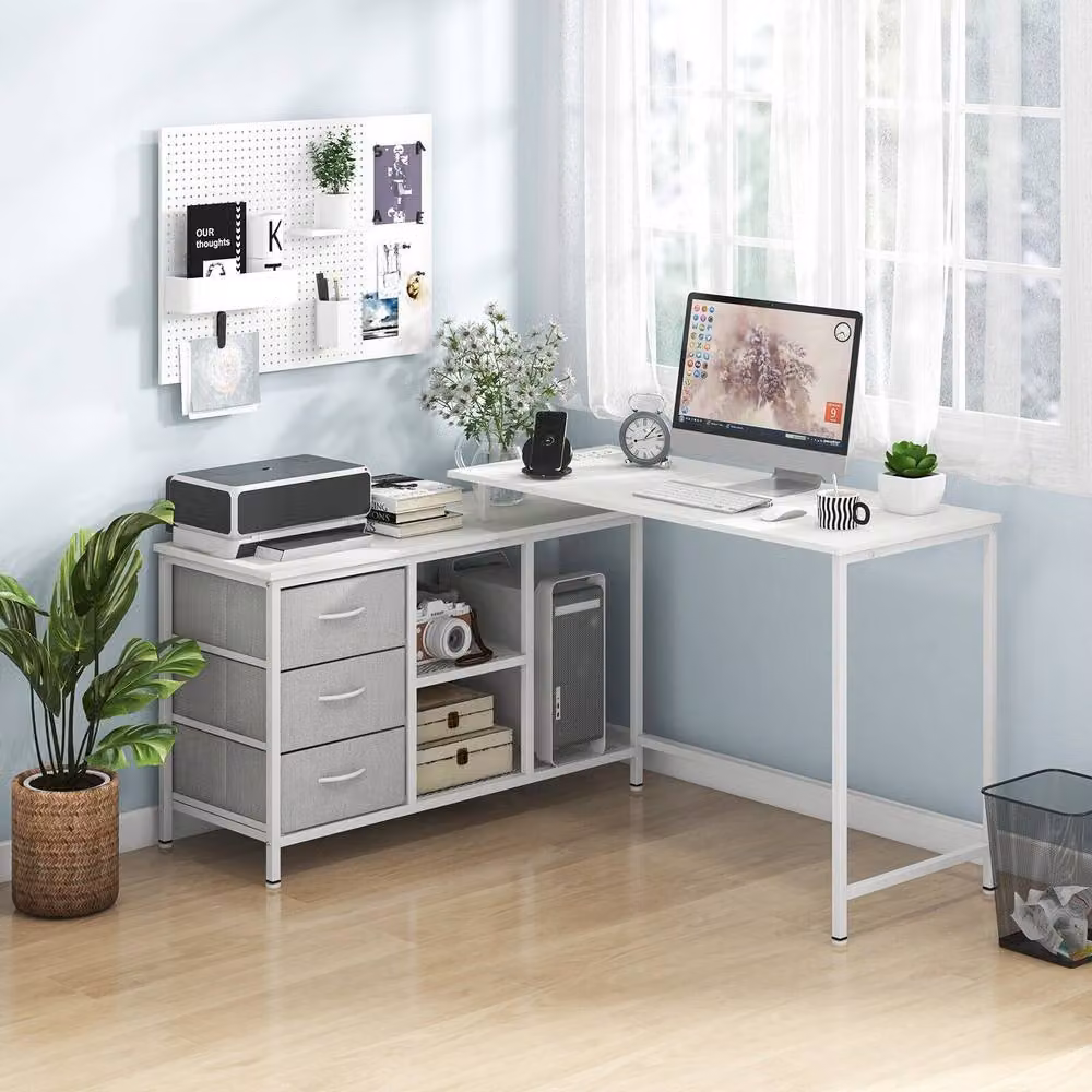 Costway L Shaped Corner Computer Desk with Drawers in White – 2