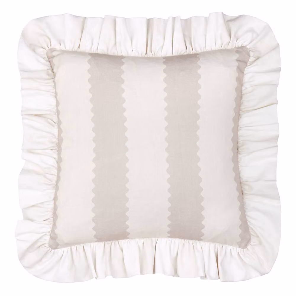 Wylder Birdie Striped Cotton Square Ruffle Cushion in Beige, W/D/H: 45 x 45 x 45 cm – 2
