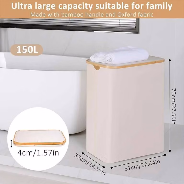 KORVIXA Beige Collapsible Laundry Basket with Removable Bag