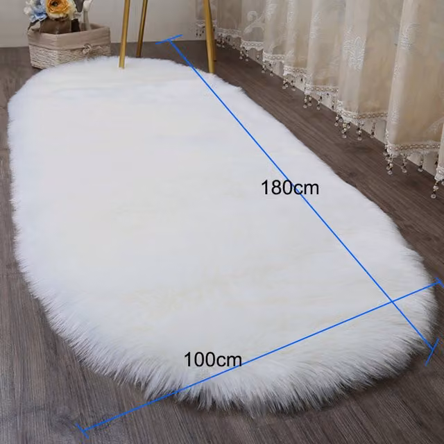 Livingandhome White Oval Shaggy Area Rug
