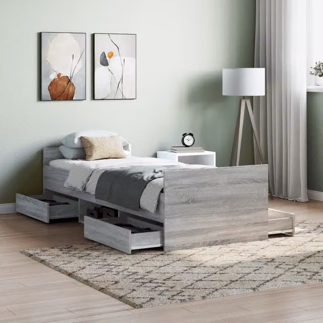Berkfield Home Small Single Bed Frame with Headboard and Footboard in Grey Sonoma, W: 75 cm, L: 190 cm