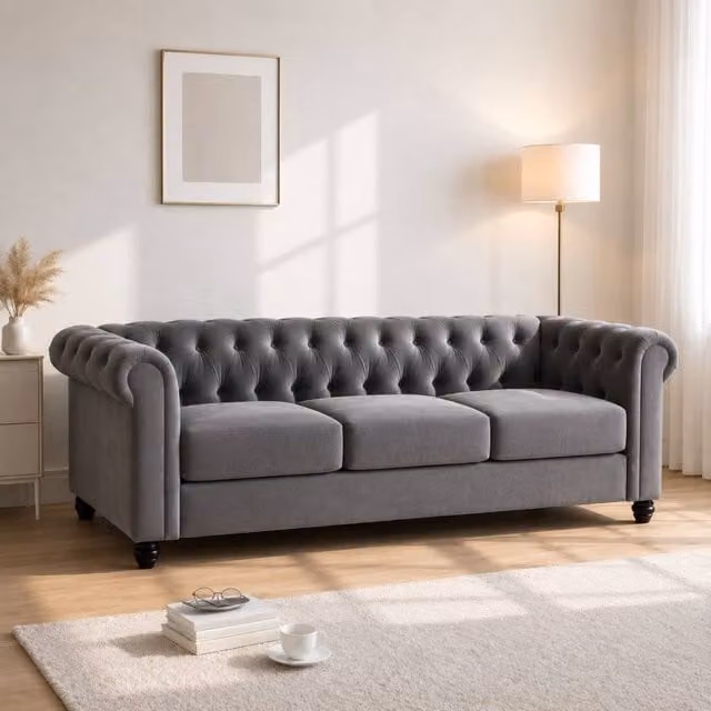 Sofaya Hampton 3 Seater Chesterfield Sofa in Grey Velvet