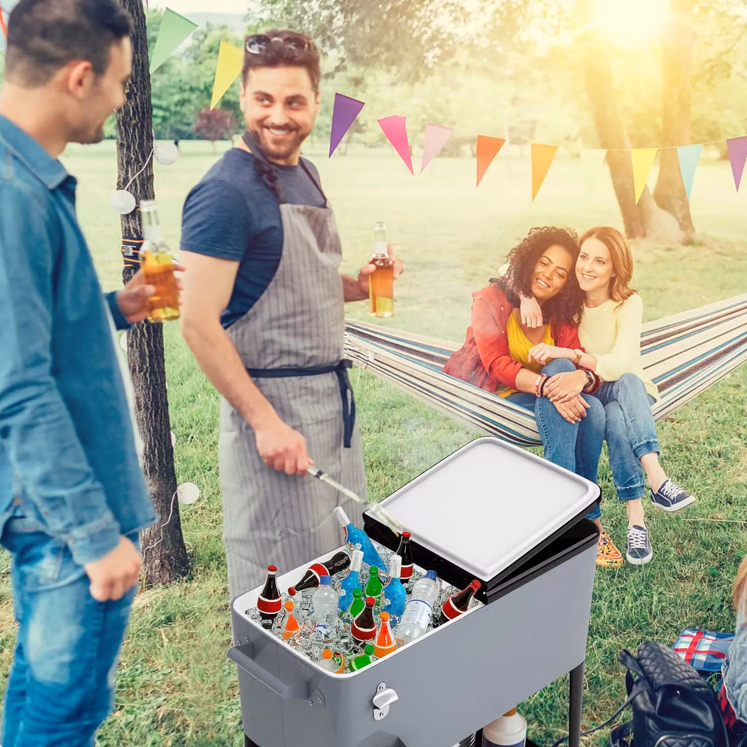 Costway 76L Rolling Cooler Cart Portable Ice Chest on Wheels in Silver – 8