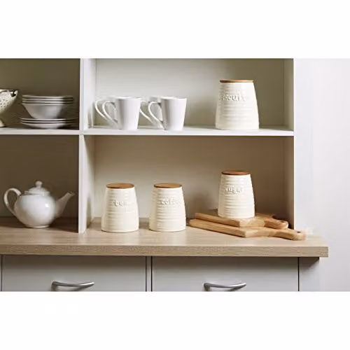 Premier Housewares Winnie Ceramic Tea Canister in White and Beige with Bamboo Lid – 2