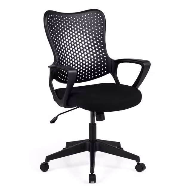 Costway Modern Ergonomic Swivel Office Chair in Black Fabric with Armrests and Castors